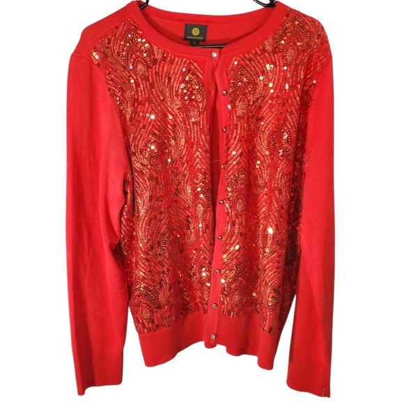 JM Collection Sweaters - JM Collection Red Sequin Women's Sweater Size XL